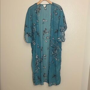Dizzy Gal Floral Swim Cover Open Front Sheer Kimono Robe Intimates